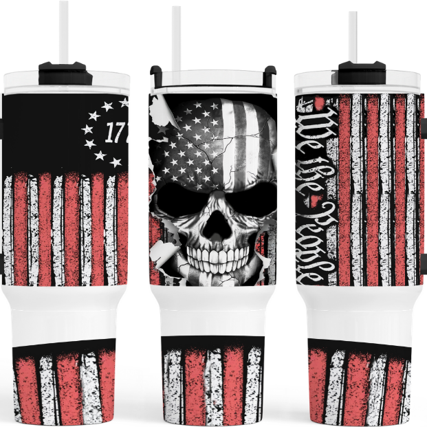 1777 We The People Candy Skull Black Flag 40 oz Tumbler