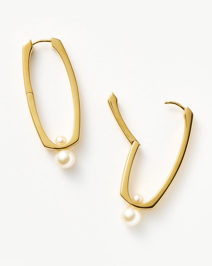 Button Pearl Ovate Hoop Earrings | 18ct Gold Plated/Pearl Earrings Missoma