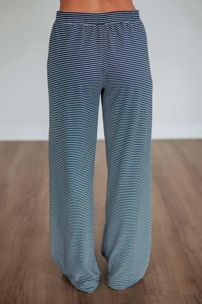 Cayla Striped Pants - Dark Navy Mix