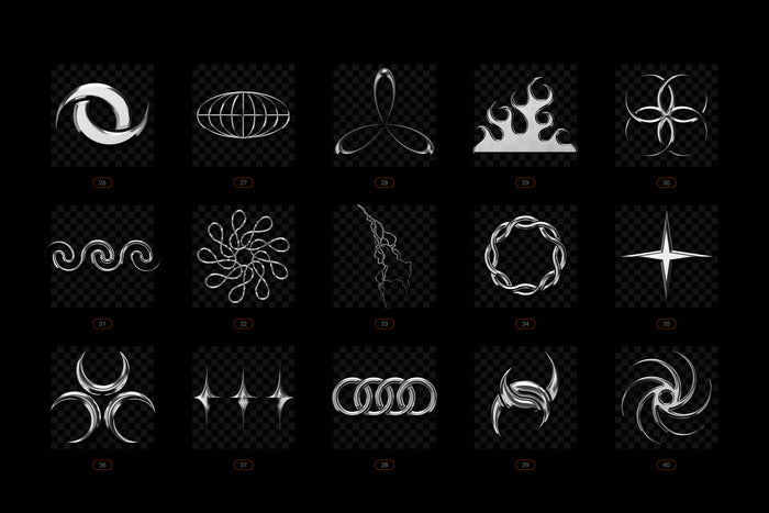 Chrome & Vector Abstract Shapes Bundle - 200 Unique Elements