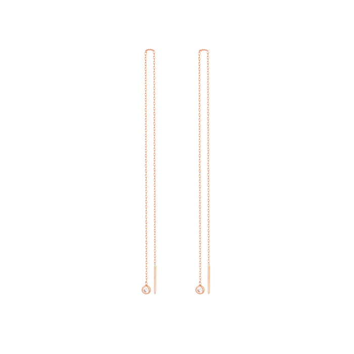 Hanging Diamond Earring Long Chain in 18k Rose Gold