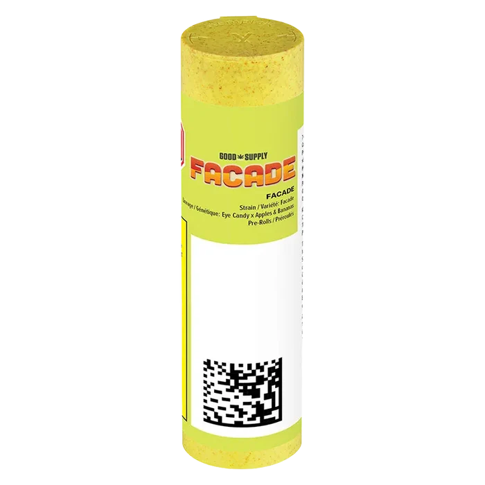 Tall, front-facing image of the cylindrical Facade PR 7 x 0.5 g tube with bright yellow-green label, visible logo and QR code.