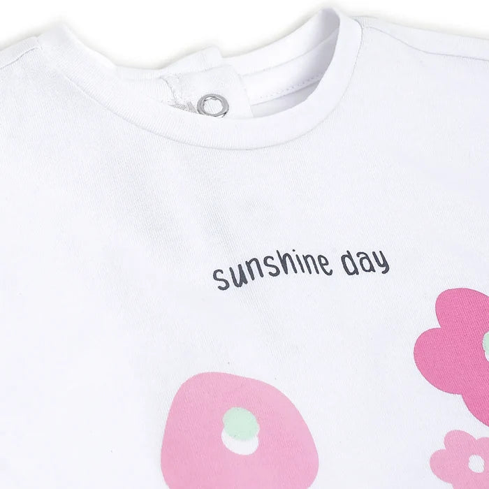 Girls White Printed T-Shirt With Shorts