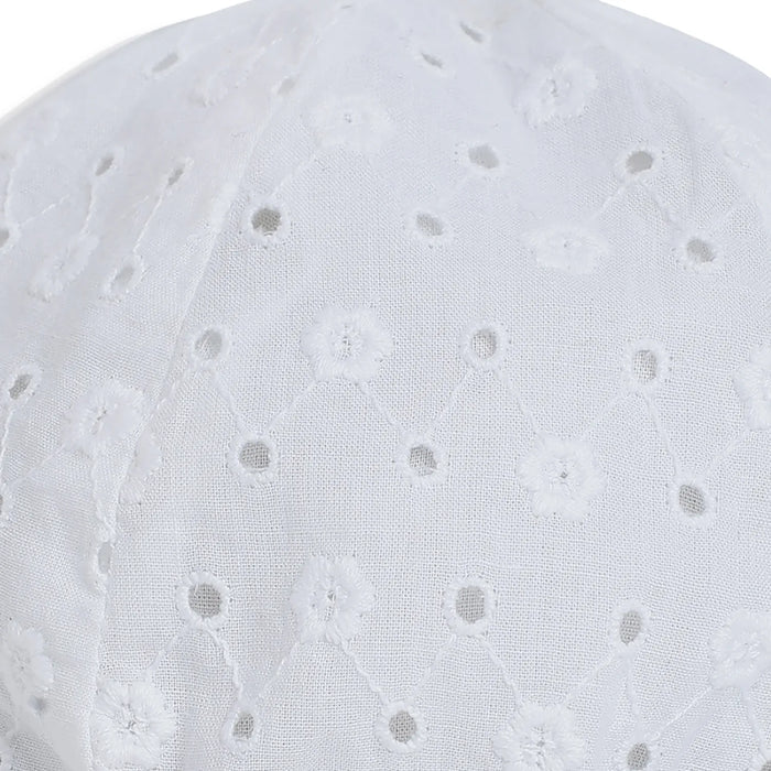 Girls White Self Design Sun Hat