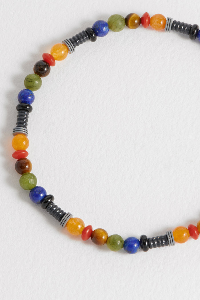 Men's Mixed Gemstone And Acrylic Beaded Bracelet