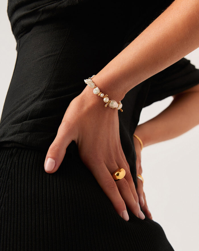 Mixed Pearl Statement Beaded Bracelet | 18ct Gold Plated/Pearl Bracelets Missoma