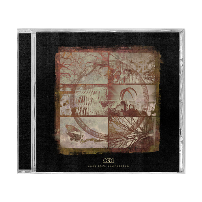 CD cover featuring a collage of sepia-toned images—tree branches, a ribcage, a ferris wheel, and silhouettes—on a black background. At the bottom, Orbs Past Life Regression evokes the mysteries of Dreamland II.