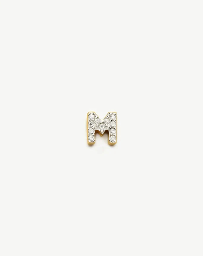 Pave Initial Single Stud Earring - Initial M | 18ct Gold Vermeil/Cubic Zirconia Earrings Missoma