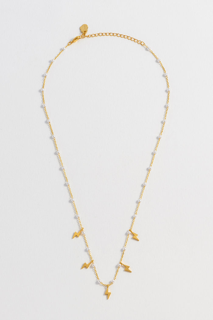 Pearl Power Bolt Charm Necklace