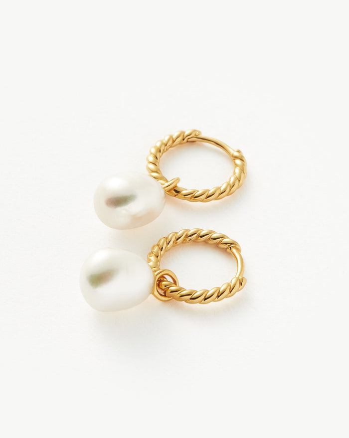 Pearl Twisted Small Drop Hoop Earrings | Gold Plated Vermeil/Pearl Earrings Missoma