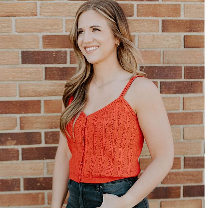 Red Pointelle Knit Tank