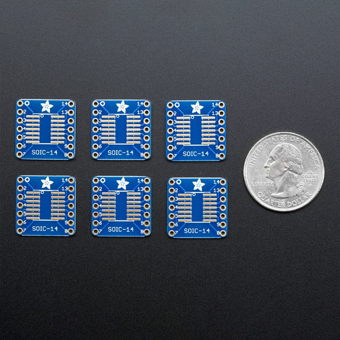 SMT Breakout PCB for SOIC-14 or TSSOP-14 - 6 Pack by Adafruit - The Pi Hut