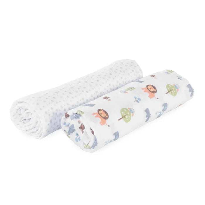 Swaddles Set 2Pcs Light Grey Animal Print