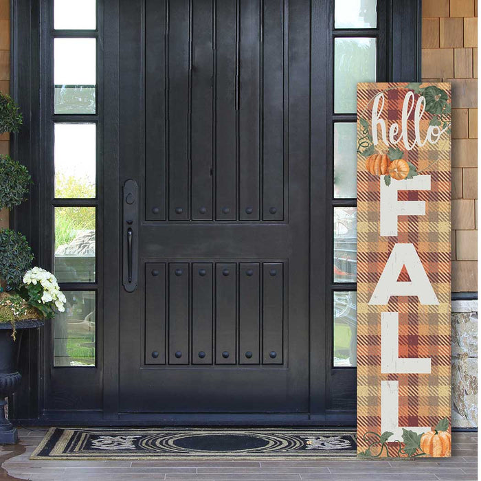 11x46 Hello Fall Plaid Leaner Sign