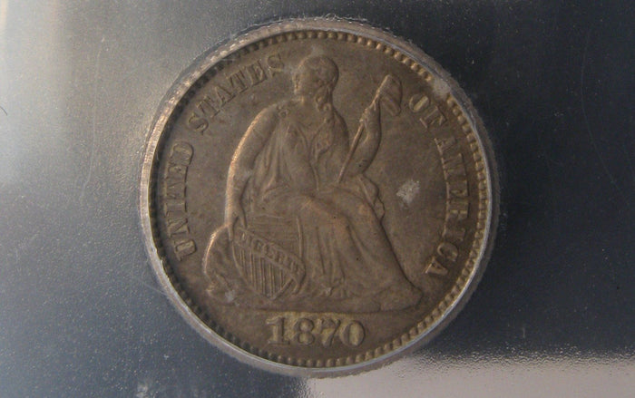 1870 Seated Liberty Half Dime.  ICG AU-55 | Of Coins & Crystals