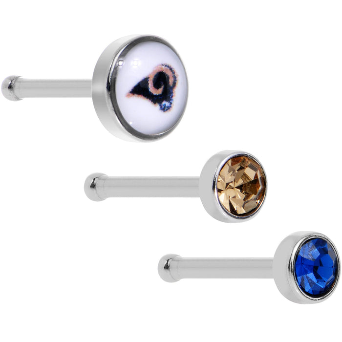 20G Licensed NFL Los Angeles Rams Logo Nose Bone 3 Pack Set