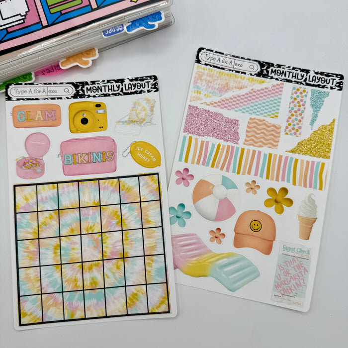 Tie Dye Summer Monthly Layout Sticker Kit