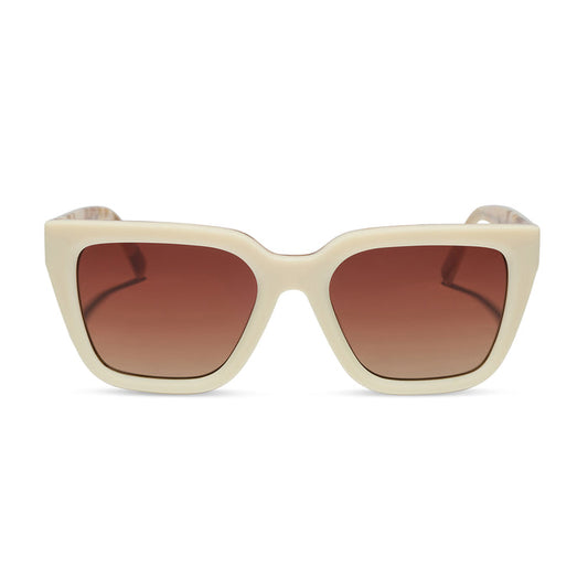 diff eyewear featuring the amara square sunglasses with a courtside ivory outside with gilded tortoise inside the frame and brown gradient polarized lenses front view