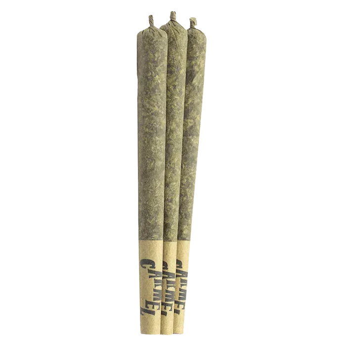 Three upright pre-rolled joints shown from the front against a white background, labeled Astronaut Status PR 3 x 0.5 g.