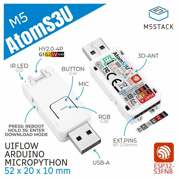 AtomS3U ESP32S3 Development Kit with USB-A - m5stack-store