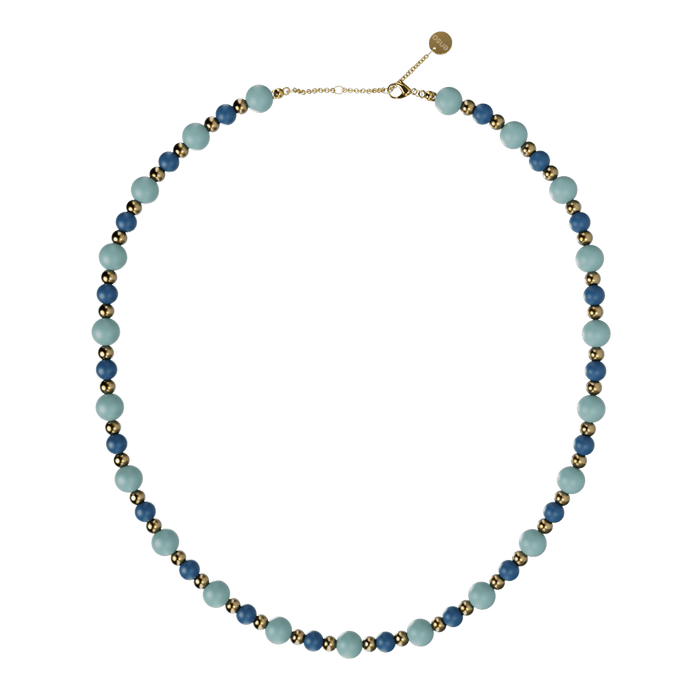8mm Beaded Necklace - Denim & Gold