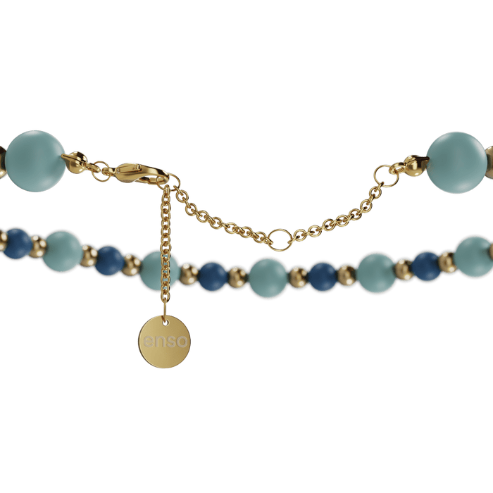8mm Beaded Necklace - Denim & Gold
