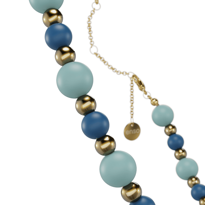 8mm Beaded Necklace - Denim & Gold