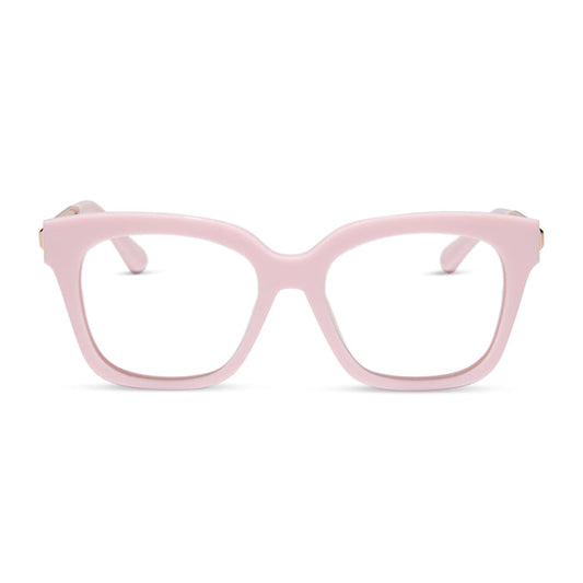 diff eyewear featuring the bella xs square prescription glasses with a powder pink with gold frame front view