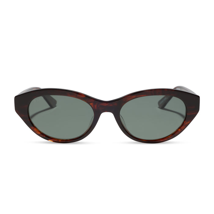 yellowstone x diff eyewear featuring the teeter round sunglasses with a western sequoia acetate frame and green g15 polarized lenses front view