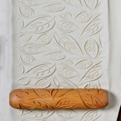 MKM Big Hand Roller BHR-09 Big leaves on a clay slab impressed with large scattered veined leaves