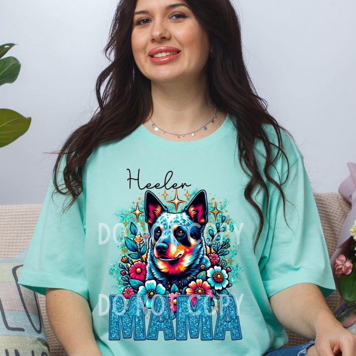 Blue Heelen Dog Mama Faux Glitter Tee