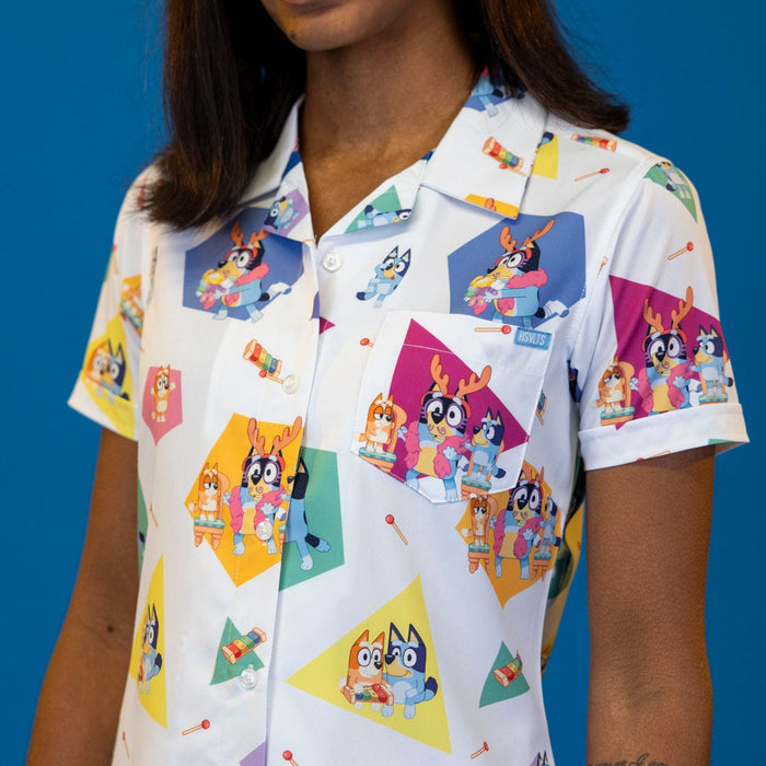 RSVLTS Bluey Women's Short Sleeve Shirt Bluey "Magic Xylophone" – Women's KUNUFLEX Short Sleeve Shirt