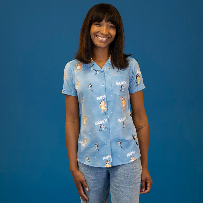 RSVLTS Bluey Women's Short Sleeve Shirt Bluey "Meet the Heelers" – Women's KUNUFLEX Short Sleeve Shirt