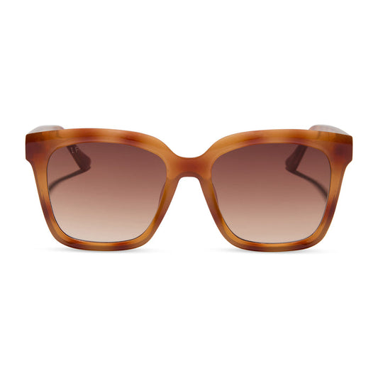 diff eyewear featuring the blythe square sunglasses with a maple tortoise frame and brown gradient lenses front view