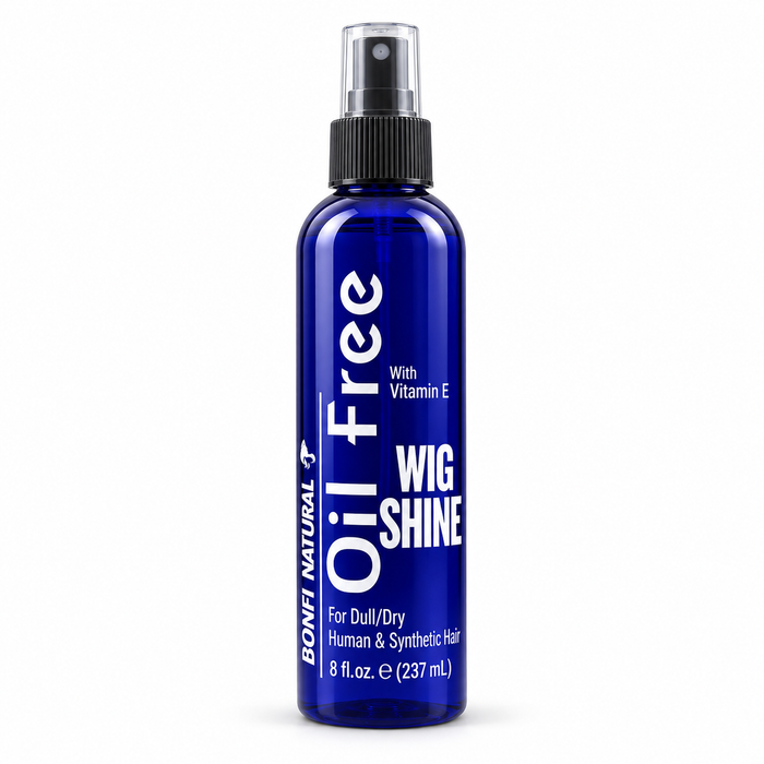 Bonfi Natural Oil Free Wig Shine with Vitamin E 8oz spray for dull dry human and synthetic hair wigs weaves and extensions