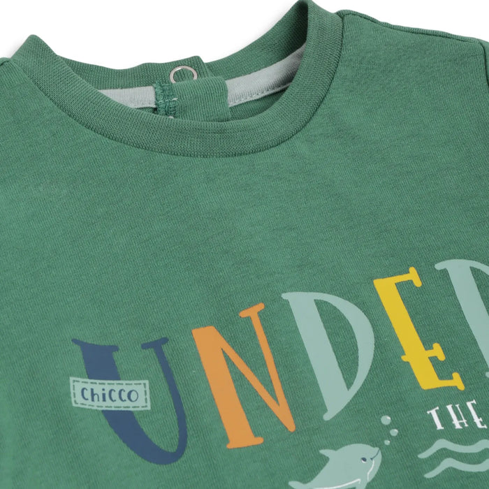 Boys Green Printed T-Shirt With Shorts