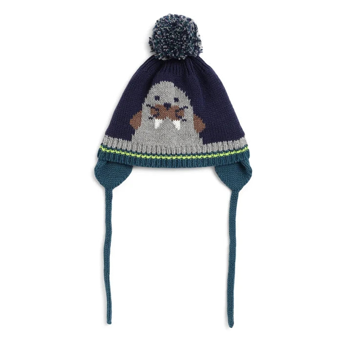 Boys Navy Blue & Grey Woollen Hat with Scarf