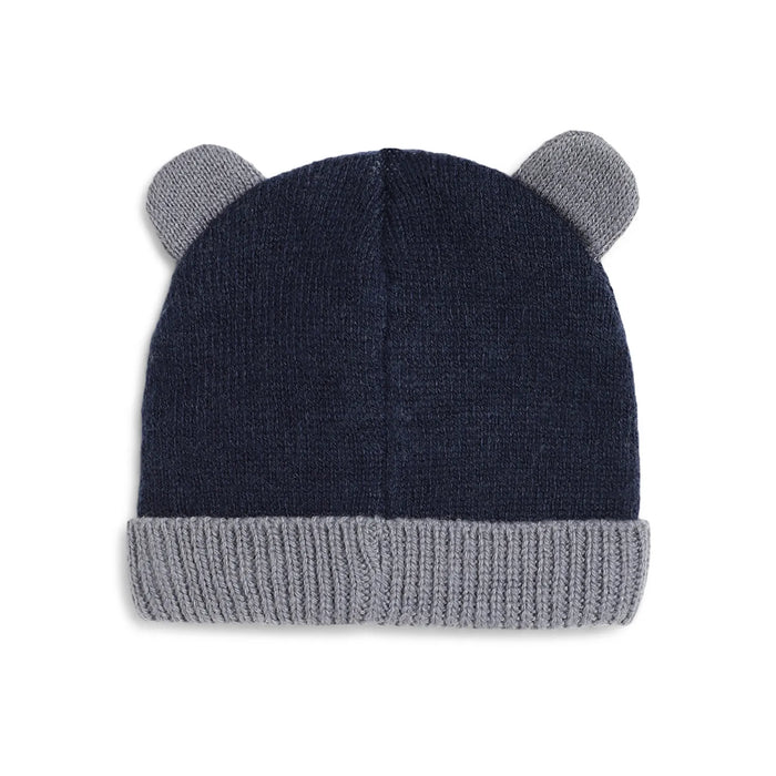 Boys Navy Blue & Grey Woollen Hat with Scarf