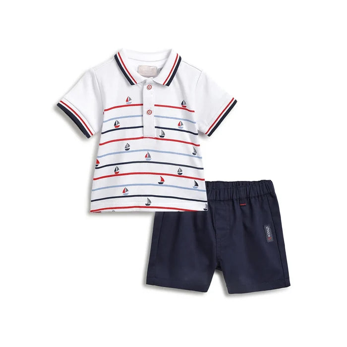 Boys Printed Polo T-Shirt With Shorts