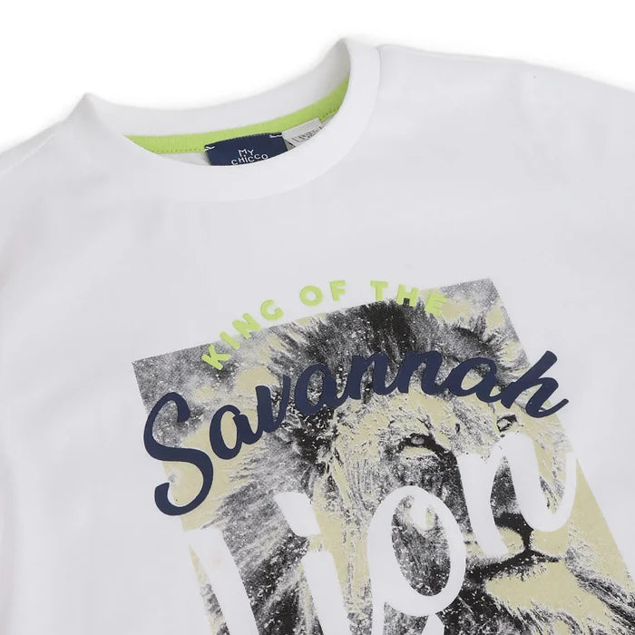 Boys White Printed Cotton T-shirt