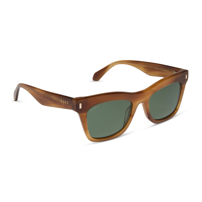diff eyewear featuring the bradley cateye sunglasses with a tawny brown tortoise frame and g15 polarized lenses angled view