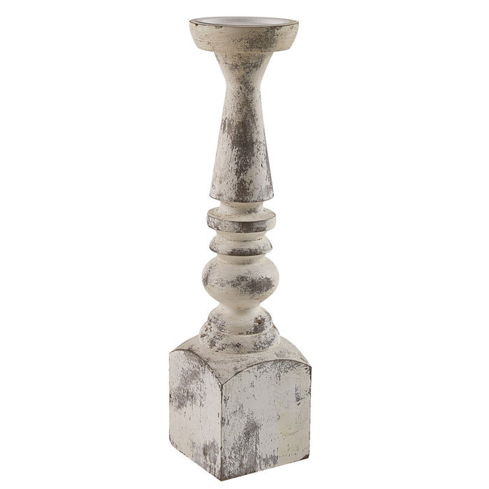distressed white Brighton wood 18" candlestick