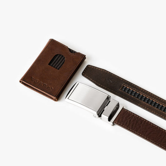 Brown Top Grain Leather Belt and Wallet Set (Custom - Back)