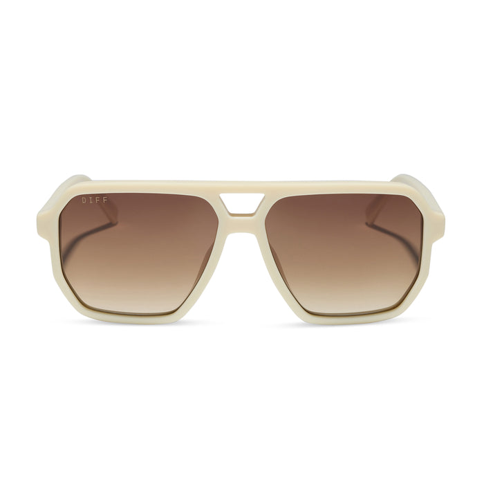 diff eyewear featuring the cameron navigator sunglasses with a courtside ivory frame and brown gradient polarized lenses front view