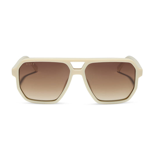diff eyewear featuring the cameron navigator sunglasses with a courtside ivory frame and brown gradient polarized lenses front view
