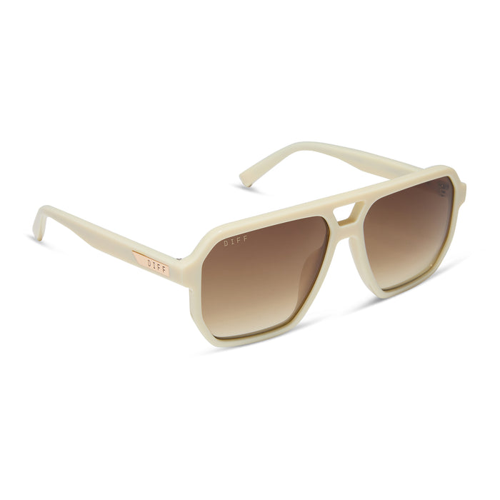 diff eyewear featuring the cameron navigator sunglasses with a courtside ivory frame and brown gradient polarized lenses angled view