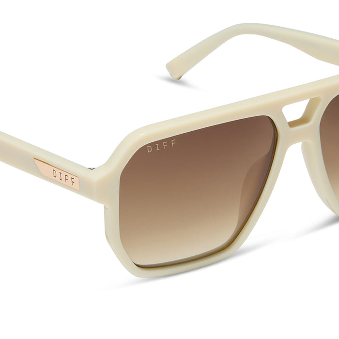 diff eyewear featuring the cameron navigator sunglasses with a courtside ivory frame and brown gradient polarized lenses detailed view