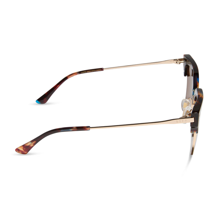 diff eyewear featuring the capri rectangle sunglasses with a confetti tortoise frame and brown lenses side view