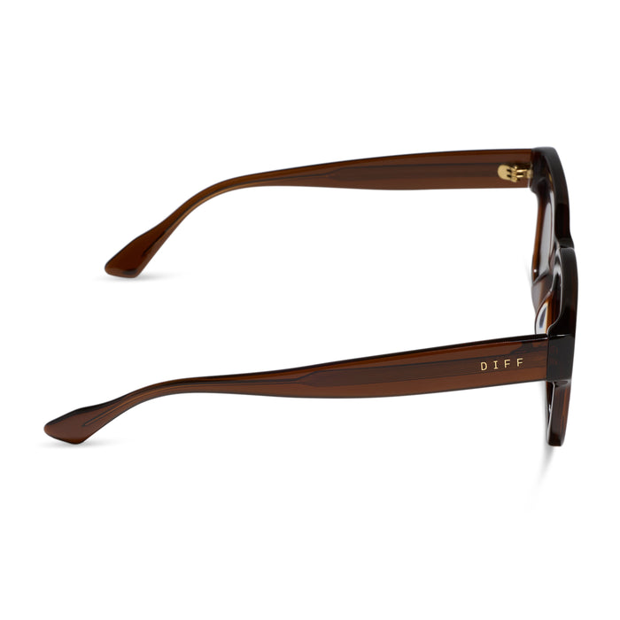diff eyewear featuring the cash square sunglasses with a whiskey brown acetate frame and grey polarized lenses side view