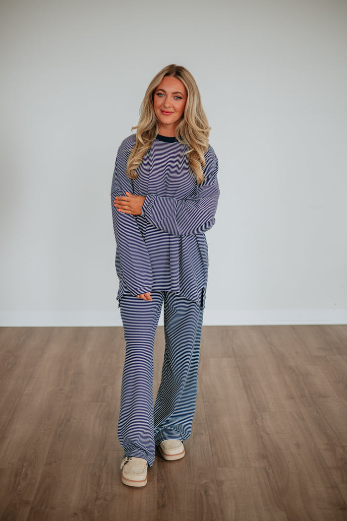 Cayla Striped Pants - Dark Navy Mix